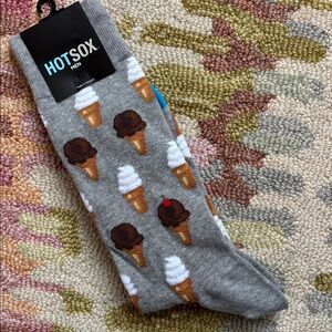 🍦Hot Sox MEN Grey Ice Cream Cone Socks NWT we all scream for ice cream🍦